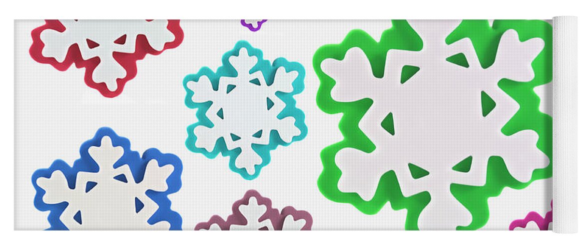 Background Yoga Mat featuring the photograph Coloured snowflakes isolated by Simon Bratt