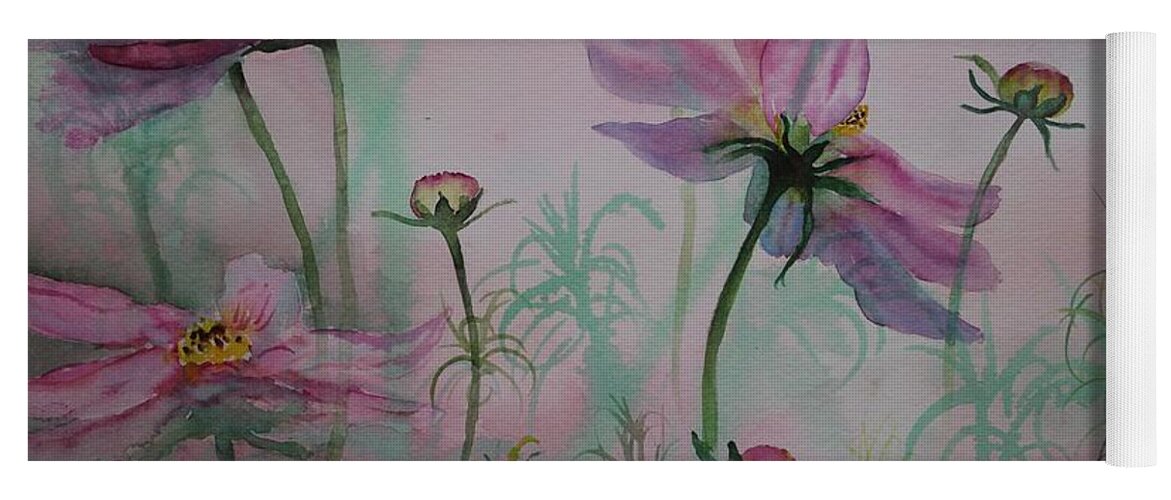 Flowers Yoga Mat featuring the painting Cosmos by Ruth Kamenev