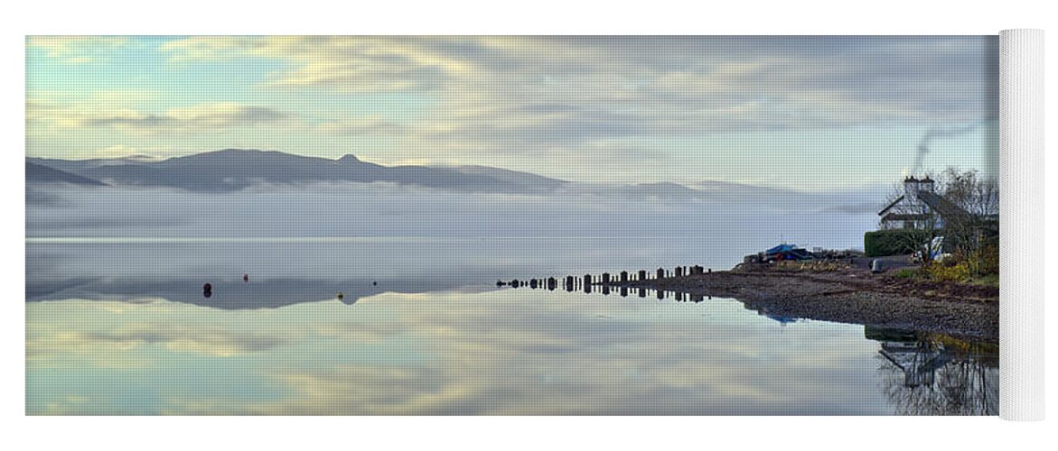 Argyll And Bute Yoga Mat featuring the photograph Cottage on the shore by Gary Eason