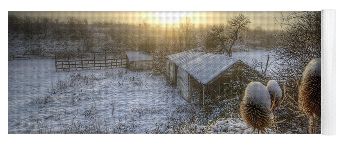 Yhun Suarez Yoga Mat featuring the photograph Country Snow And Sunrise by Yhun Suarez