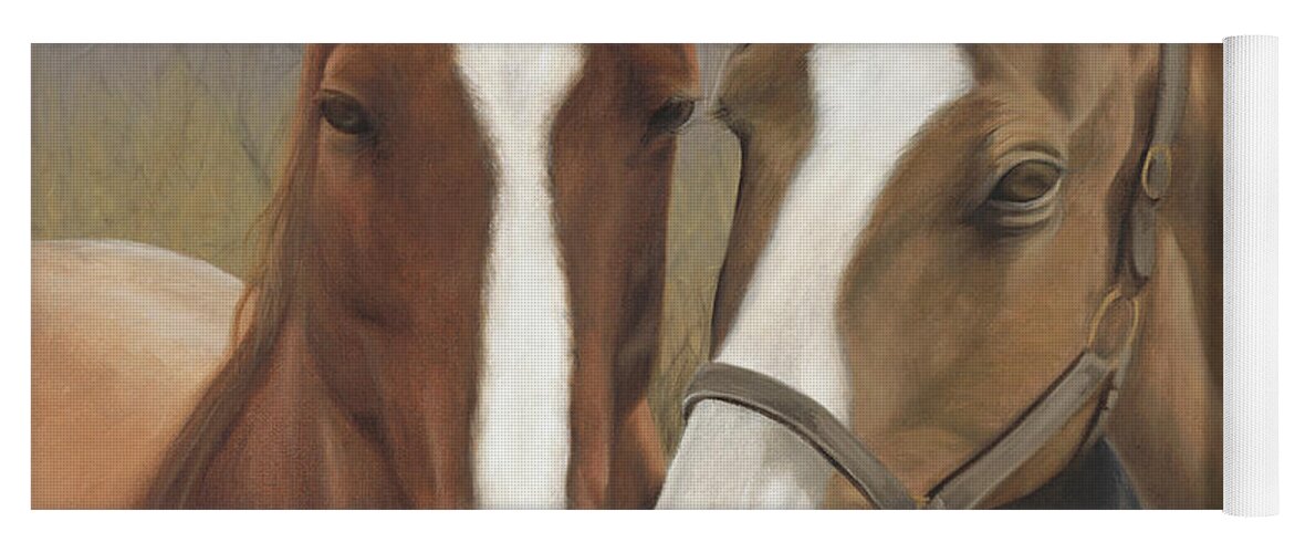 Horses Showing Affection Over The Fence Yoga Mat featuring the painting Courtship by Tammy Taylor