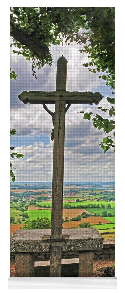Crucifix Yoga Mat featuring the photograph Crucifix Overlooking the French Countryside by Dave Mills