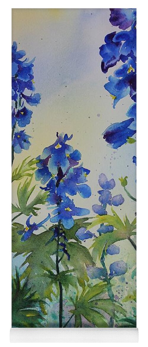 Blue Flowers Yoga Mat featuring the painting Delphiniums by Ruth Kamenev