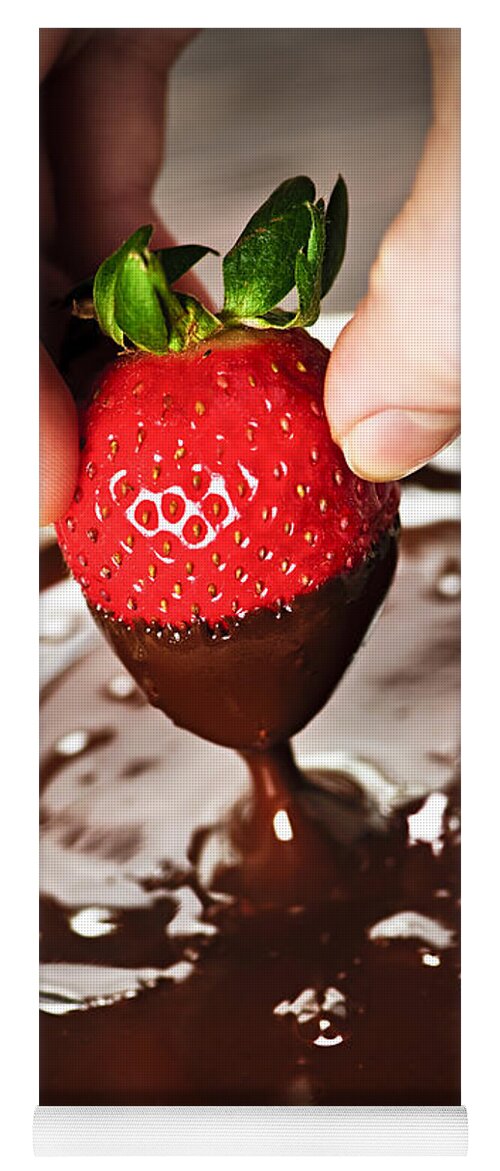 Strawberry Yoga Mat featuring the photograph Dipping strawberry in chocolate by Elena Elisseeva