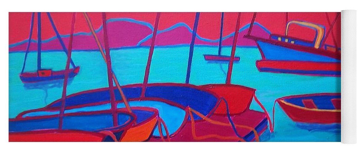 Seascape Yoga Mat featuring the painting Docked Manchester Harbor by Debra Bretton Robinson