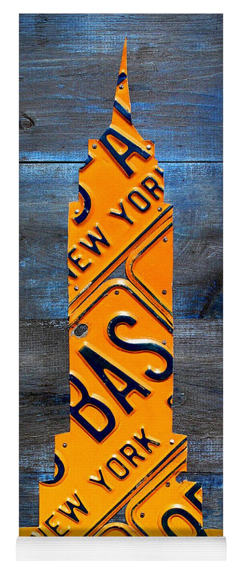 Nyc Yoga Mat featuring the mixed media Empire State Building NYC License Plate Art by Design Turnpike