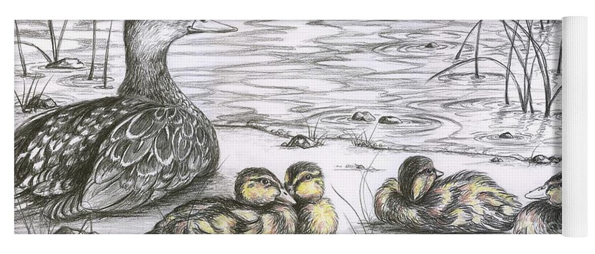 Duck Yoga Mat featuring the drawing Family by Sharon Molinaro