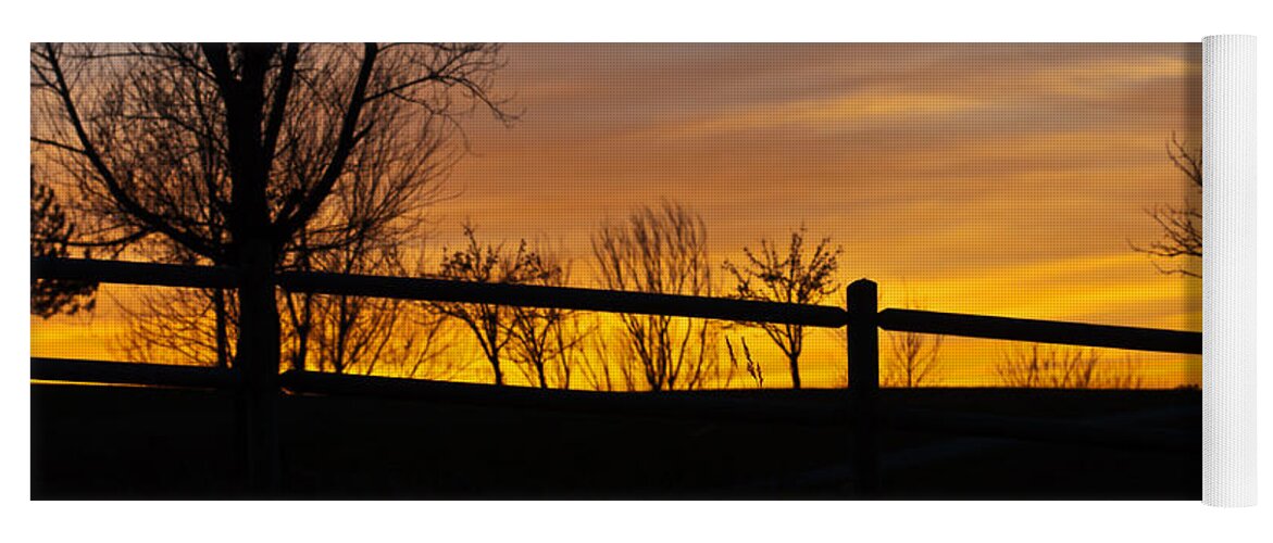 Sunset Yoga Mat featuring the photograph Fence At Sunset by Ed Peterson
