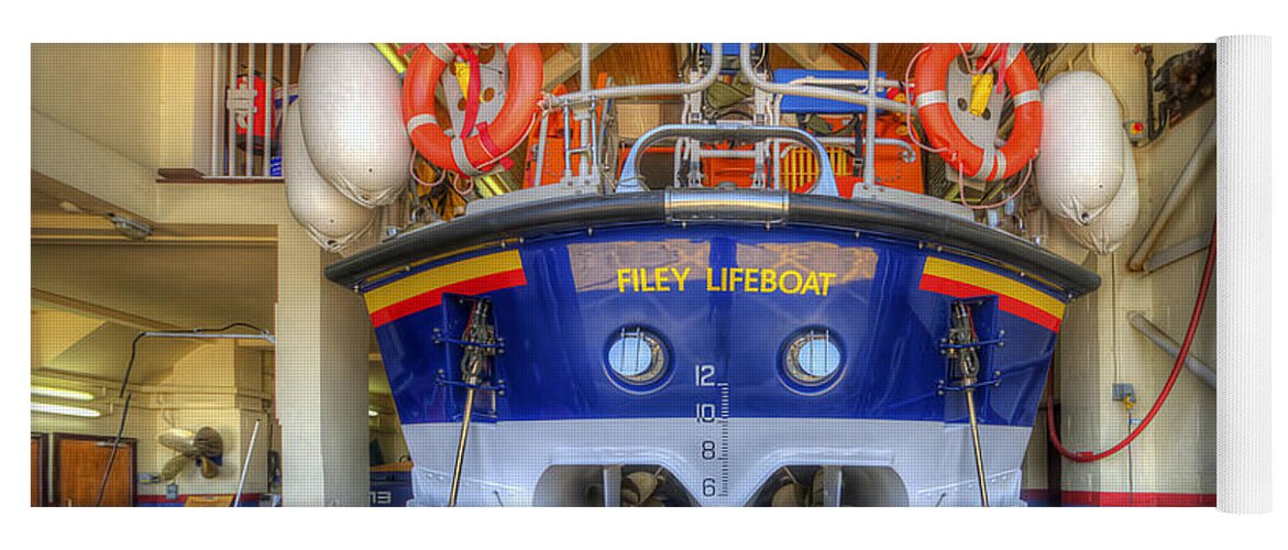 Yhun Suarez Yoga Mat featuring the photograph Filey Lifeboat by Yhun Suarez