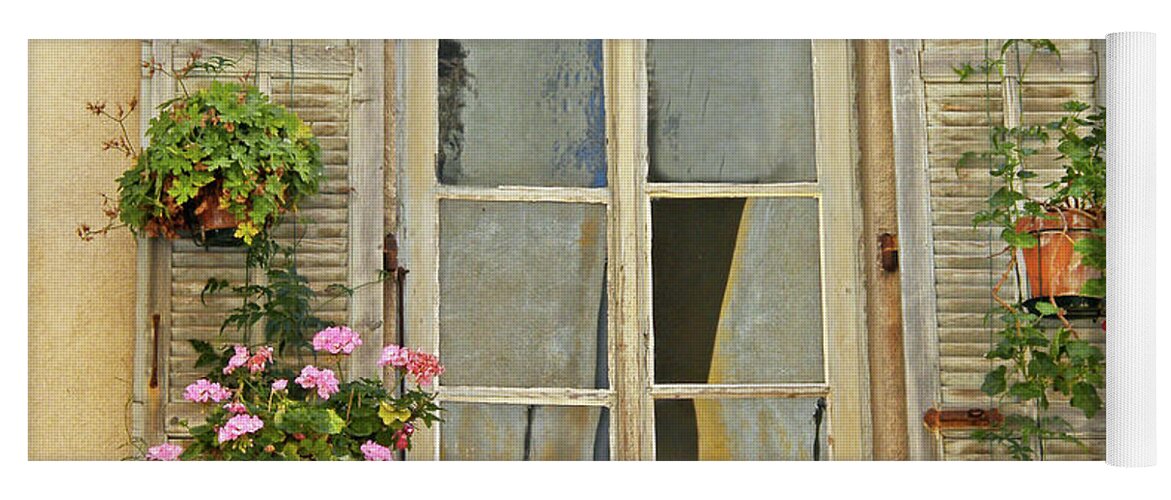 Flowers Yoga Mat featuring the photograph Flower Window Provence France by Dave Mills