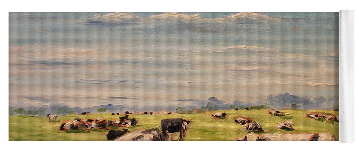 Cow Yoga Mat featuring the painting Fresh Grass by Daniel W Green