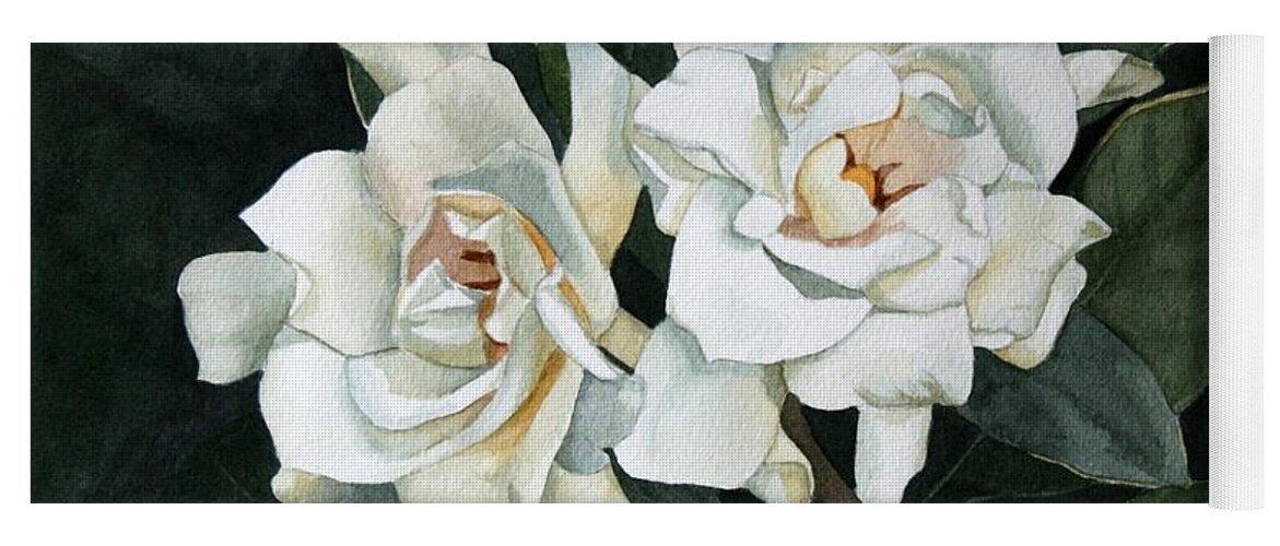 Flowers Yoga Mat featuring the painting Gardenia Duo 2 by Jan Lawnikanis