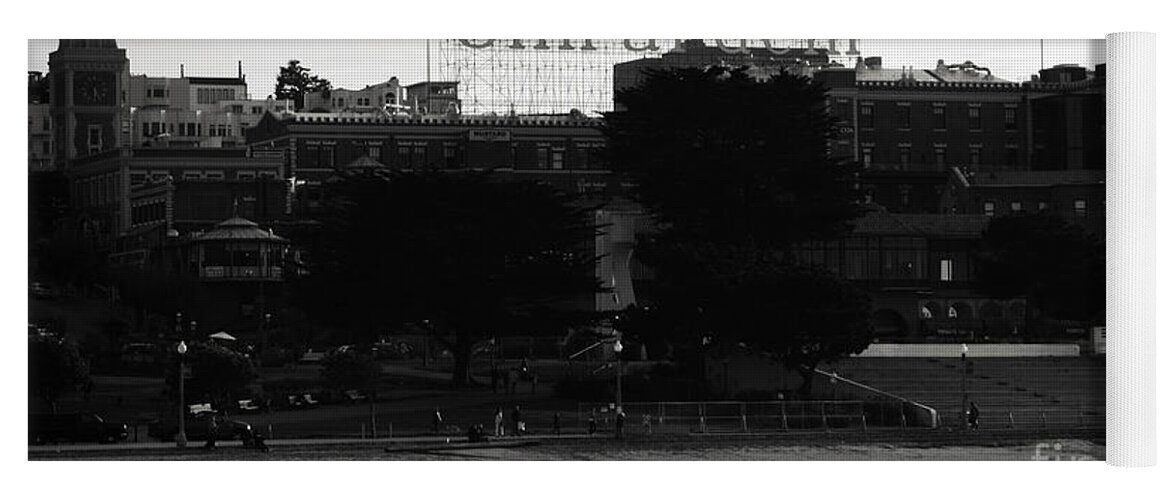 Ghirardelli Square Yoga Mat featuring the photograph Ghirardelli Square in Black and White by Linda Woods