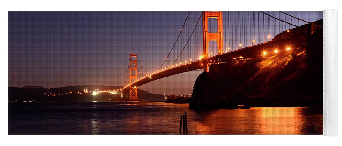 Bridge Yoga Mat featuring the photograph Golden Gate Bridge At Night 2 by Bob Christopher