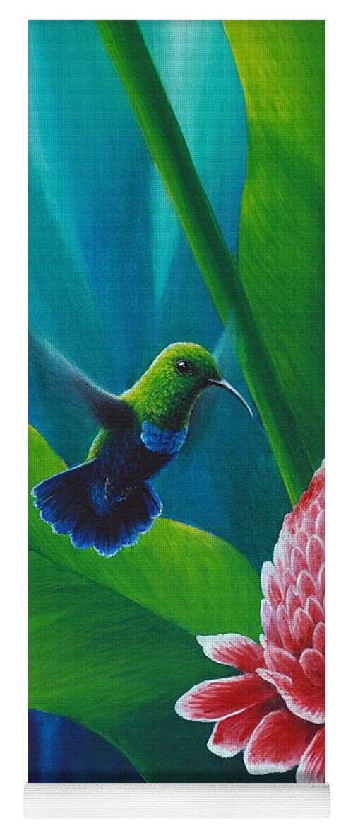 Green-throated Carib Yoga Mat featuring the painting Green-throated Carib and torch lilies by Christopher Cox