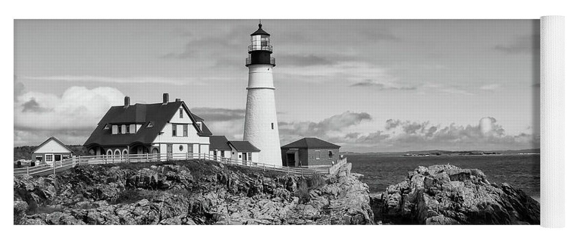 Lighthouse Yoga Mat featuring the photograph Guarding Ship Safety bw by Sue Karski