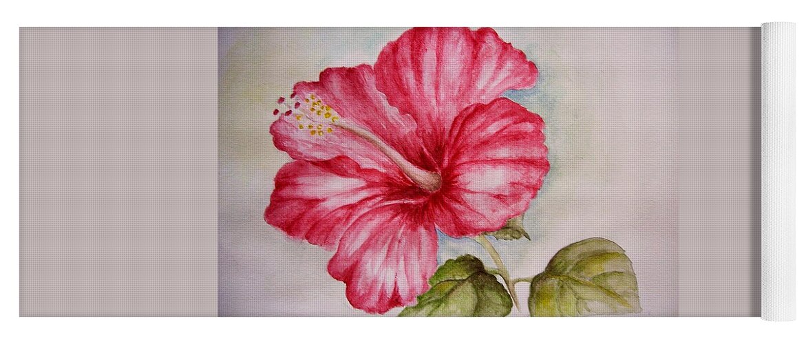 Red Hibiscus Yoga Mat featuring the painting Hibiscus flower by Draia Coralia