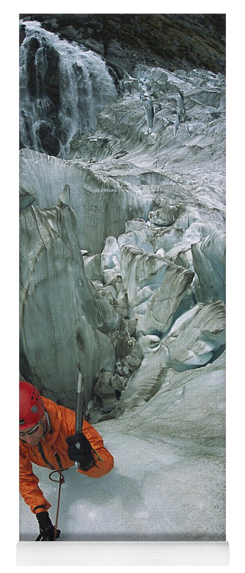 Hhh Yoga Mat featuring the photograph Ice Climber On Steep Ice In Fox Glacier by Colin Monteath
