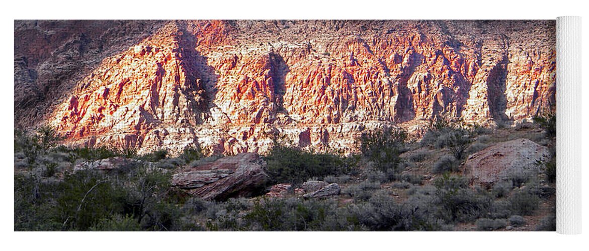 Desert Yoga Mat featuring the photograph Illuminated Mountain by Frank Wilson