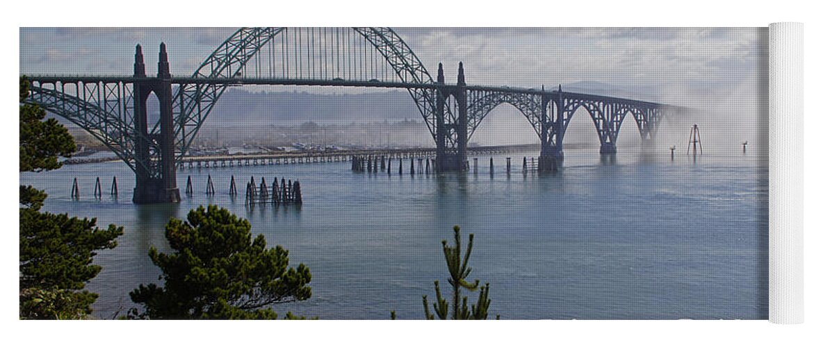 Newport Yoga Mat featuring the photograph Into the Fog at Newport with TEXT by Mick Anderson