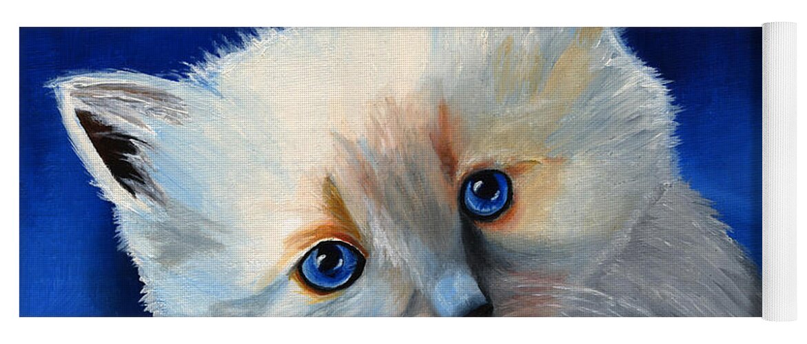 Kitten Yoga Mat featuring the painting Kitten in Blue by Vic Ritchey