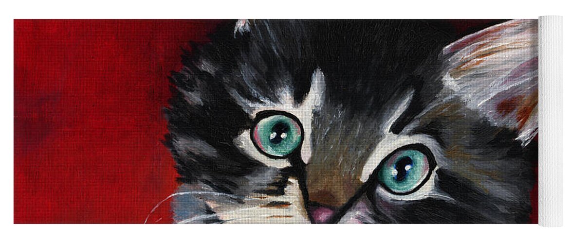 Kitten Yoga Mat featuring the painting Kitten in Red by Vic Ritchey