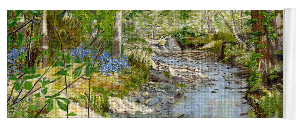 Bluebell Woodland Stream Welsh Landscapes Yoga Mat featuring the painting Bluebell Woodland Stream Welsh Landscapes by Edward McNaught-Davis