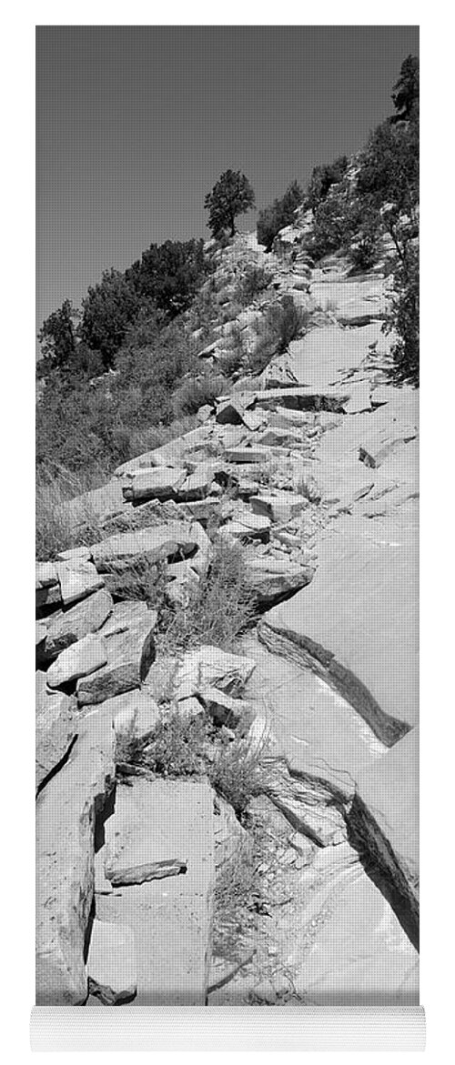 Trail Yoga Mat featuring the photograph Looking Up the Hermit's Rest Trail BW by Julie Niemela