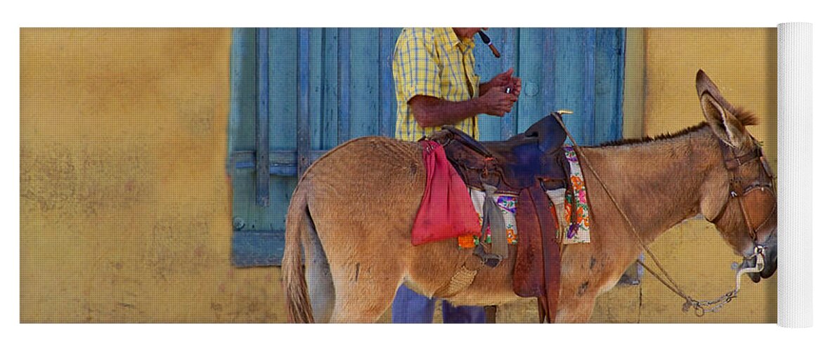 Cuba Yoga Mat featuring the photograph Man and a Donkey by Lynn Bolt