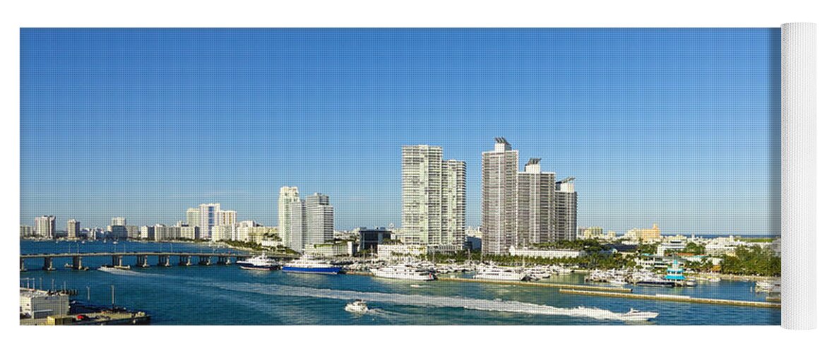 Miami Panorama Yoga Mat featuring the photograph Miami skyline by Dejan Jovanovic