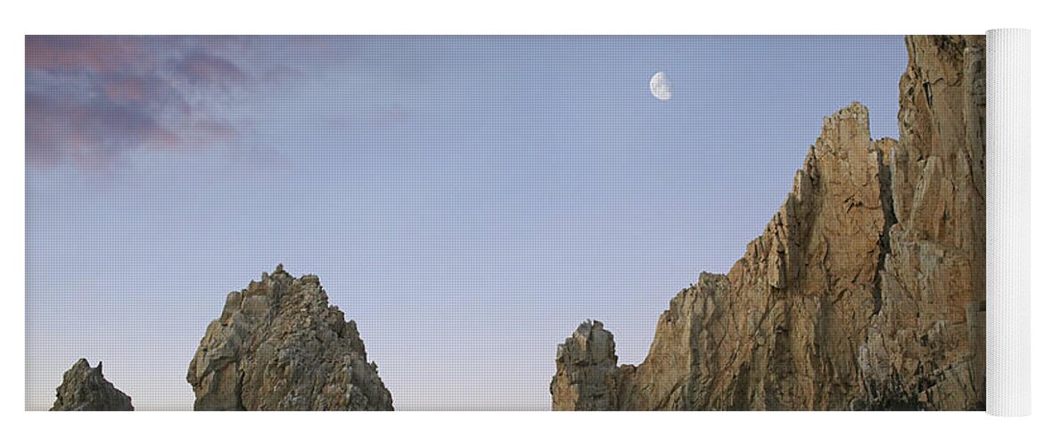 00441437 Yoga Mat featuring the photograph Moon Over El Arco Cabo San Lucas Mexico by Tim Fitzharris