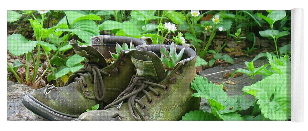 Strawberry Plants Yoga Mat featuring the photograph My Favorite Boots by Nancy Patterson