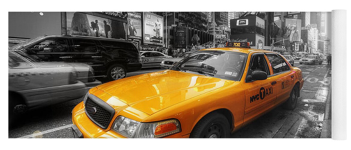 Art Yoga Mat featuring the photograph NYC Yellow Cab by Yhun Suarez