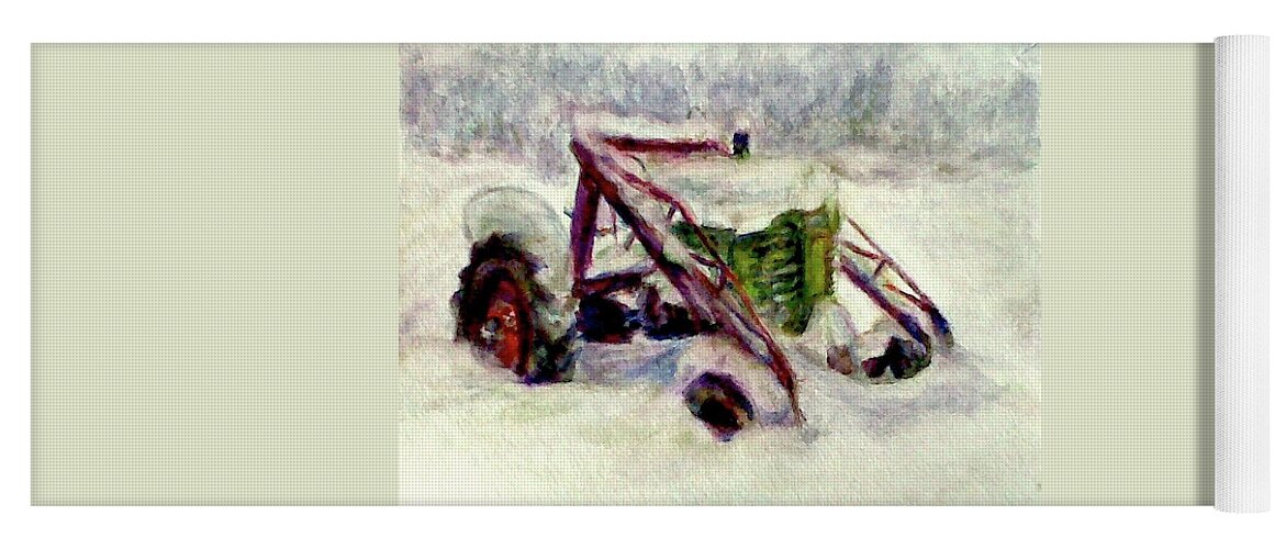 John Deere A Yoga Mat featuring the painting Old John Deere in Snow - Watercolor Painting by Quin Sweetman