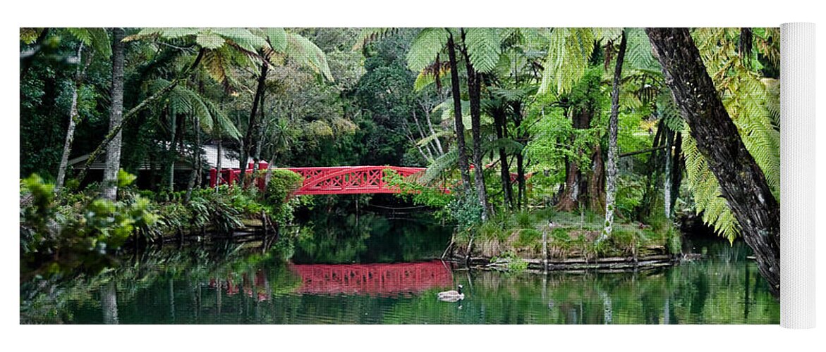 Bridge Yoga Mat featuring the photograph Old lake with Red Bridge by Yurix Sardinelly