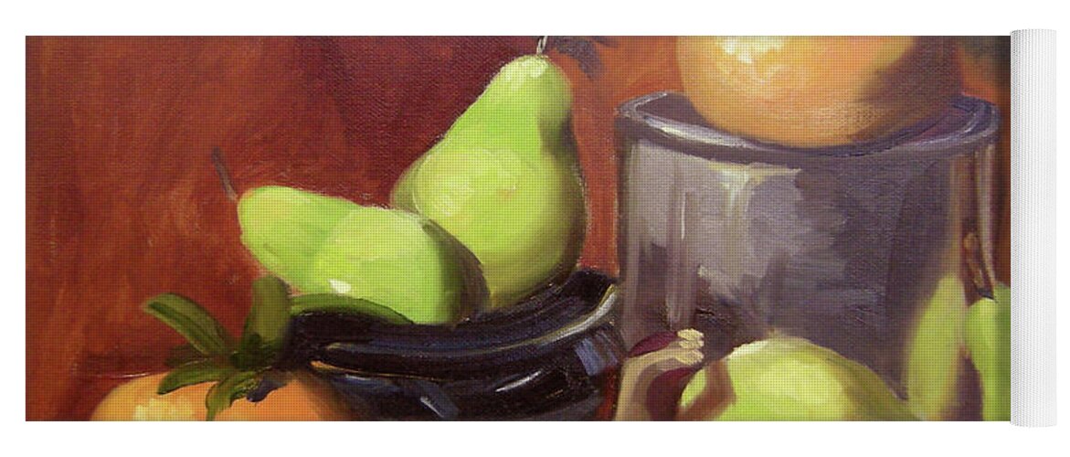 Still Life Yoga Mat featuring the painting Orange Pears by Lilibeth Andre