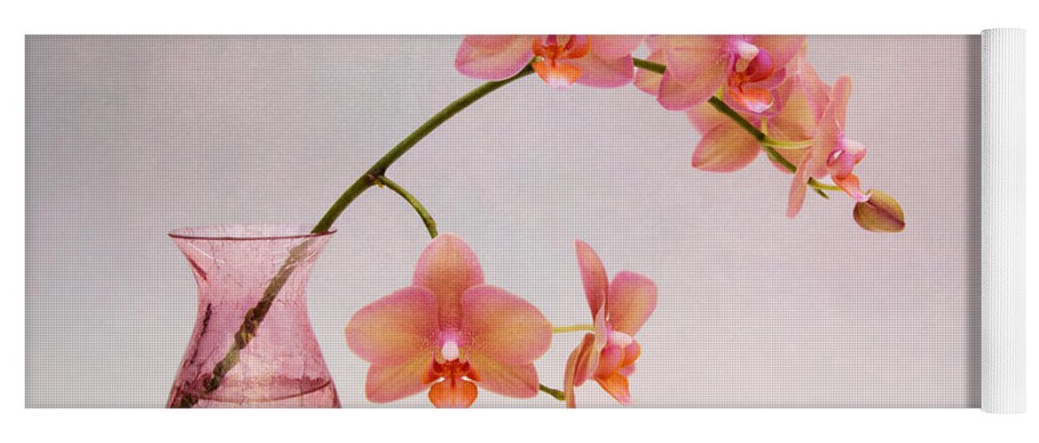 Orchid Yoga Mat featuring the photograph Orchids in a Pink Vase by Ann Garrett