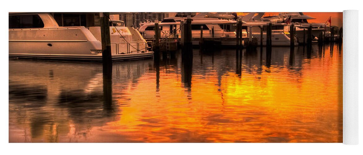 Boats Yoga Mat featuring the photograph Palm Beach Harbor Glow by Debra and Dave Vanderlaan