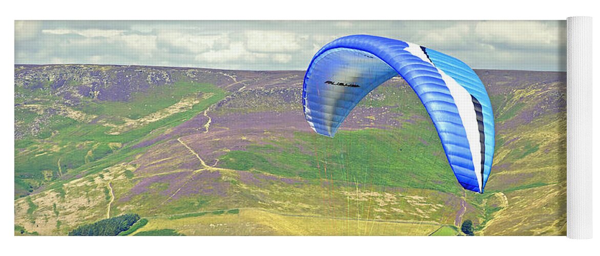 Derbyshire Yoga Mat featuring the photograph Paragliding off Mam Tor 01 by Rod Johnson