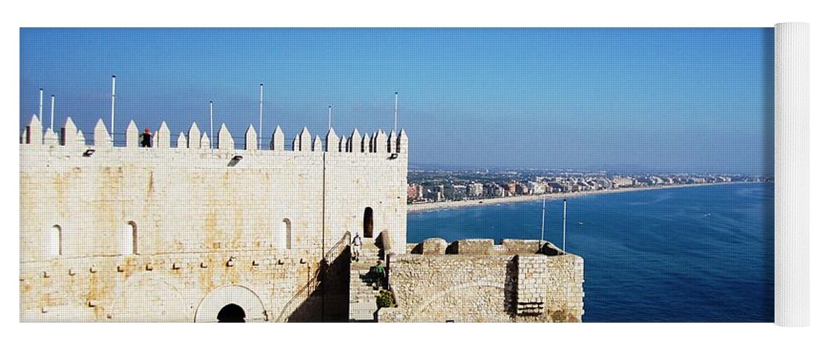 Peniscola Yoga Mat featuring the photograph Peniscola Beach Castle Sea View At the Mediterranean in Spain by John Shiron