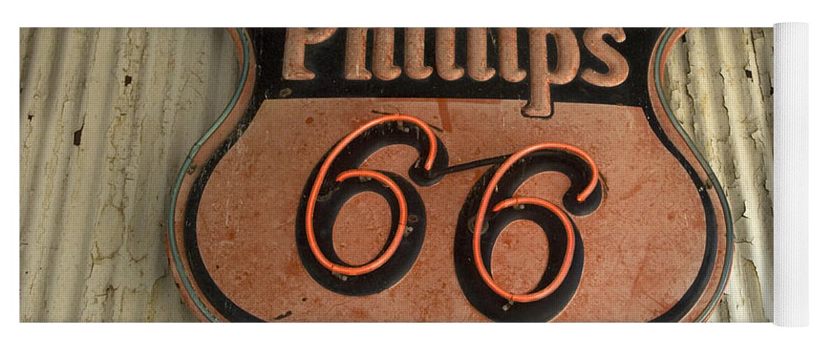 Route 66 Yoga Mat featuring the photograph Phillips 66 Vintage Sign by Bob Christopher