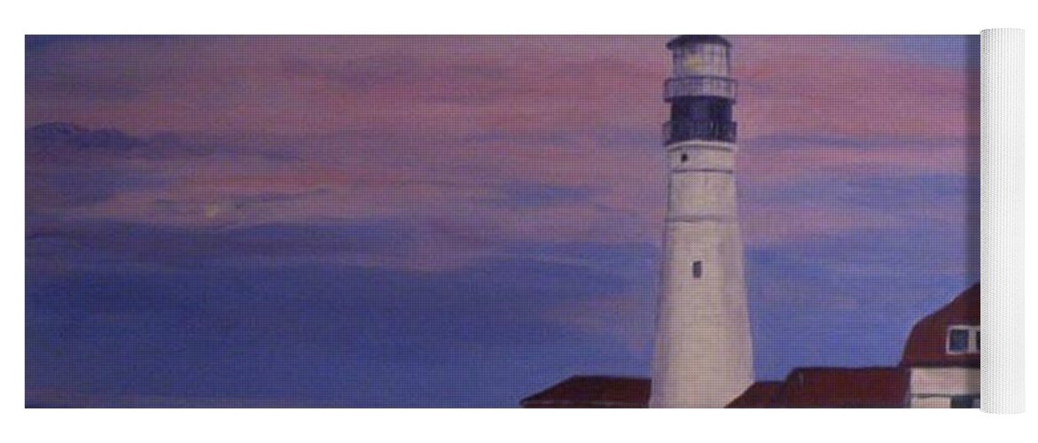 Lighthouse Yoga Mat featuring the painting Portland Head Lighthouse at Dawn by Julie Brugh Riffey