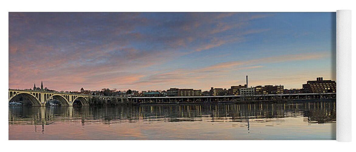 key Bridge Yoga Mat featuring the photograph Potomac River Panorama - Washington DC by Brendan Reals