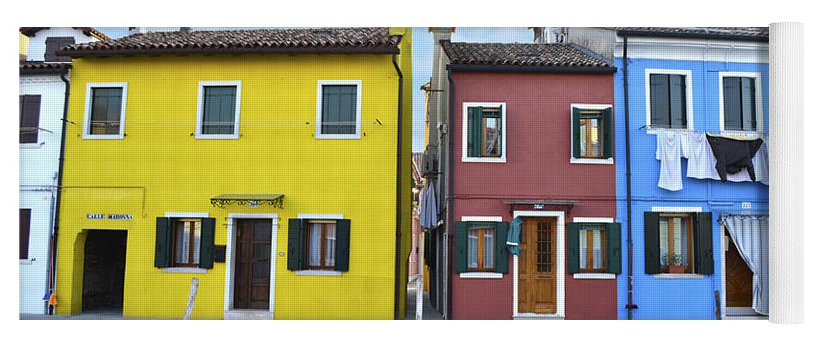 Burano Italy Yoga Mat featuring the photograph Primary colors in Burano Italy by Rebecca Margraf