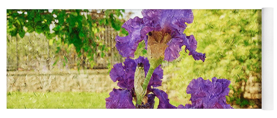 Purple-iris Yoga Mat featuring the photograph Purple Iris Party Painterly by Andee Design