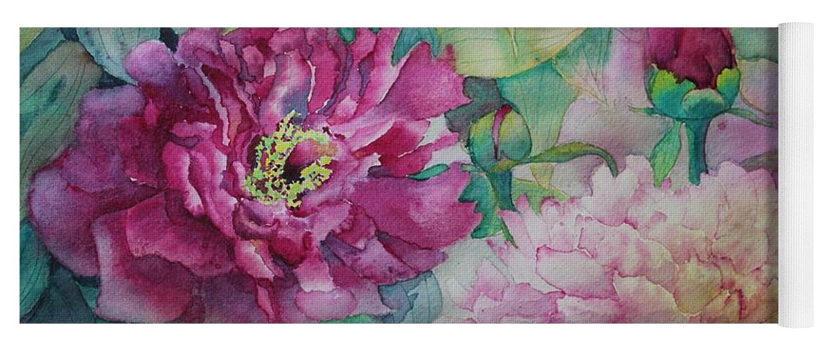 Peony Yoga Mat featuring the painting Queen of the Garden by Ruth Kamenev