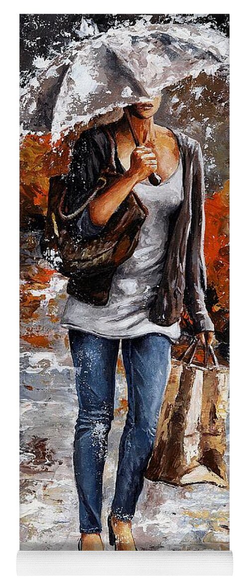 Rain Yoga Mat featuring the painting Rainy day - Woman of New York 06 by Emerico Imre Toth