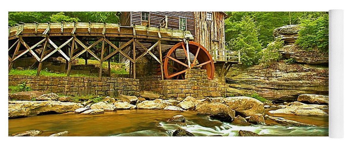 Babcock State Park Yoga Mat featuring the photograph Rapids Under The Grist Mill by Adam Jewell