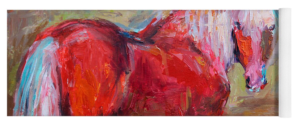 Impressionistic Horse Painting Yoga Mat featuring the painting Red horse contemporary painting by Svetlana Novikova