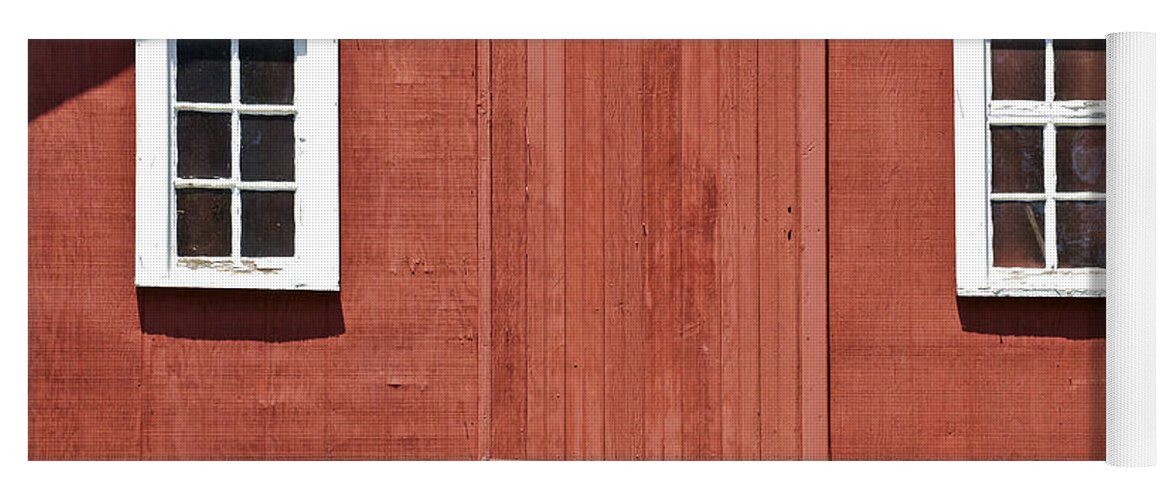 Americana Yoga Mat featuring the photograph Rustic Red Barn Door with Two White Wood Windows by David Letts